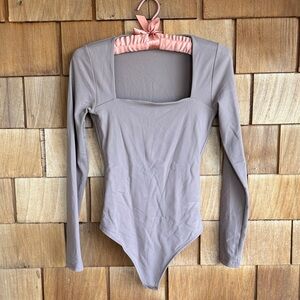 Abercrombie & Fitch Taupe Long Sleeve Square Neck Bodysuit